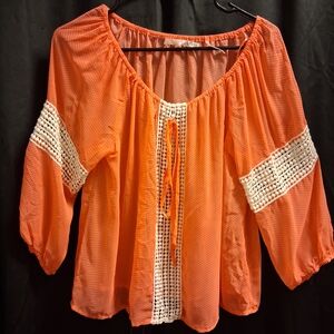 Have Orange Blouse with White Crochet Accents